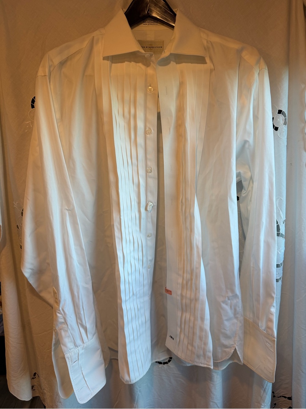 Vintage John W. Nordstrom 16/35 Mens White Pleated Dress Shirt Cotton Formal JWN
